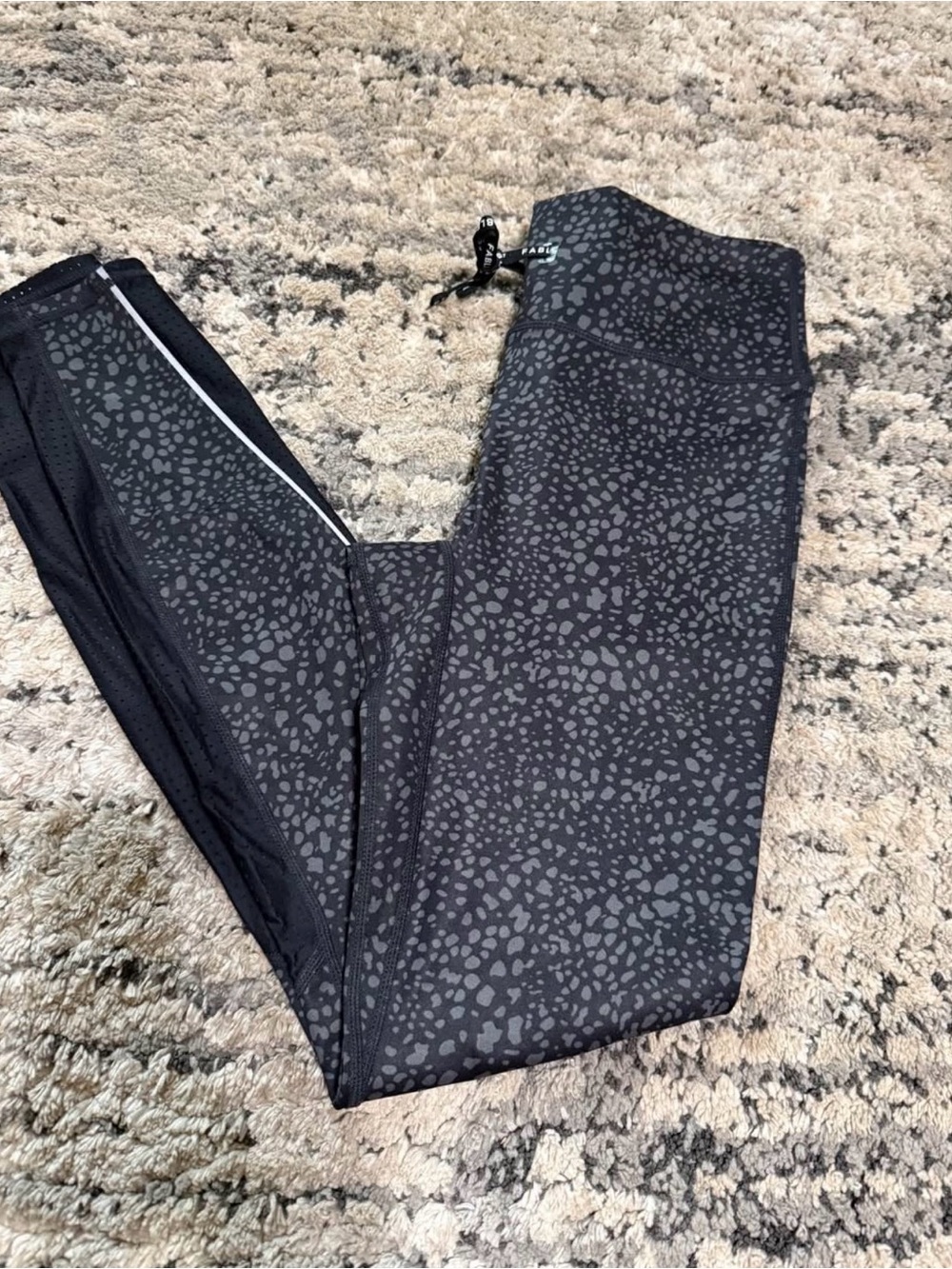 Fabletics Black & Gray Spot-Print Leggings with Side Stripe